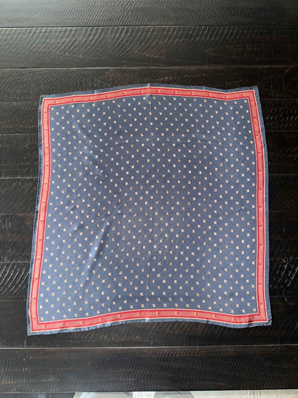 Vintage Kelly Girl Corporate Silk Scarf Navy Blue Red Geometric Pattern Square